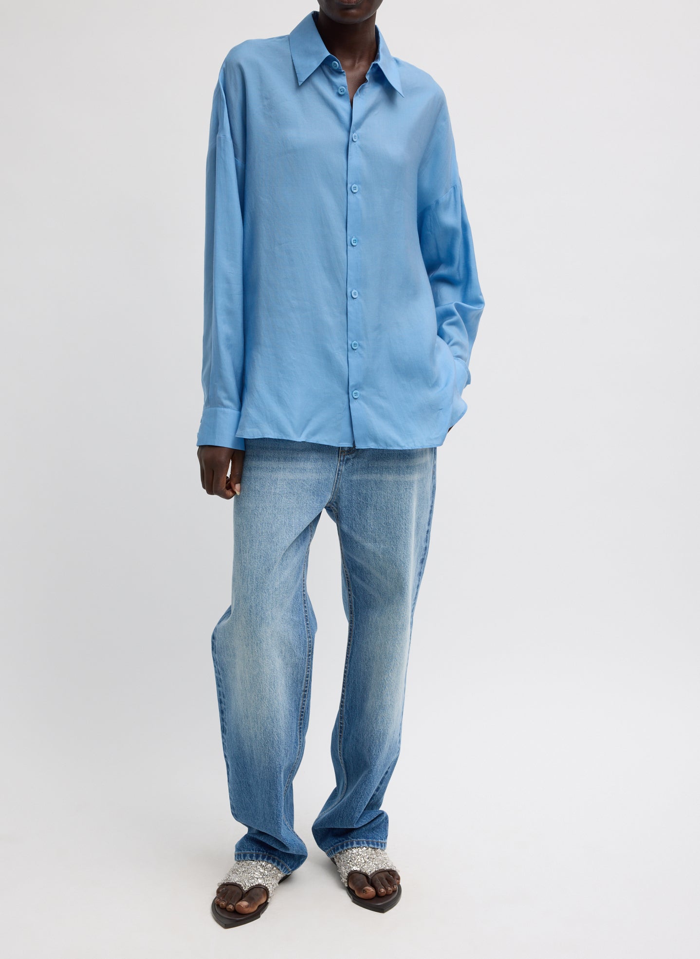 Ultra Light Silk Tencel Oversized Shirt | Tibi Blue