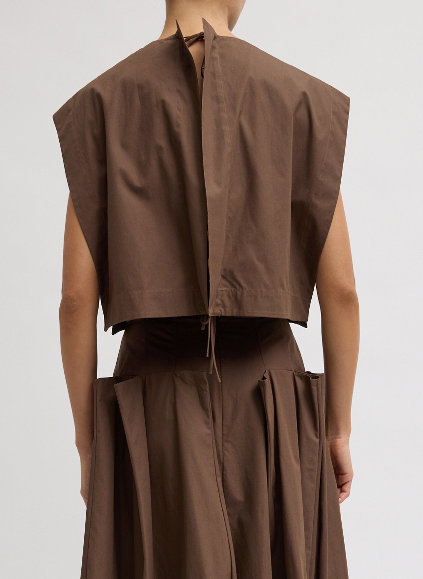 Compact Eco Poplin Cropped Square Top | Tibi Sepia Brown