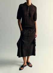 Crochet Netting Slim Polo | Tibi Hickory Brown