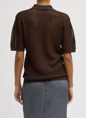 Crochet Netting Slim Polo | Tibi Hickory Brown