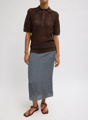 Crochet Netting Slim Polo | Tibi Hickory Brown