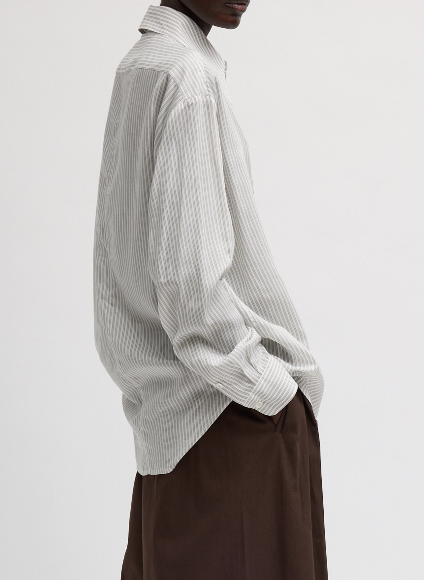 Ultra Light Silk Tencel Striped Pintucked Shirt | Tibi White Grey Multi