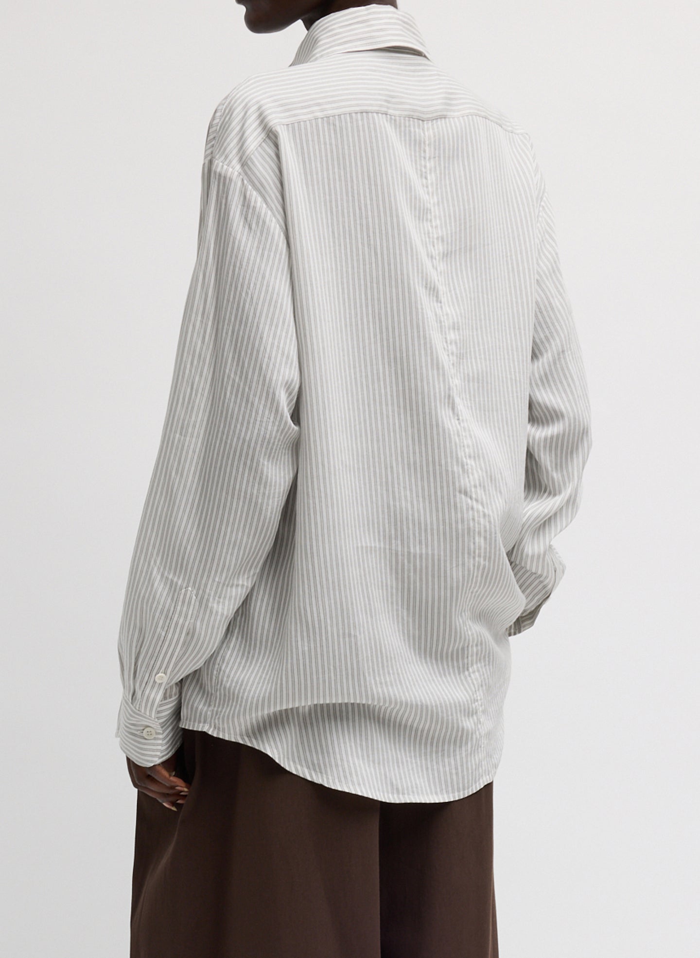 Ultra Light Silk Tencel Striped Pintucked Shirt | Tibi White Grey Multi