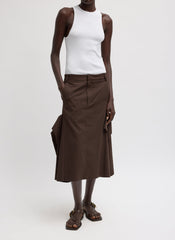 Luxe Spring Twill Tucked Pleat Skirt | Tibi Hickory Brown