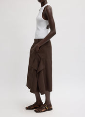 Luxe Spring Twill Tucked Pleat Skirt | Tibi Hickory Brown