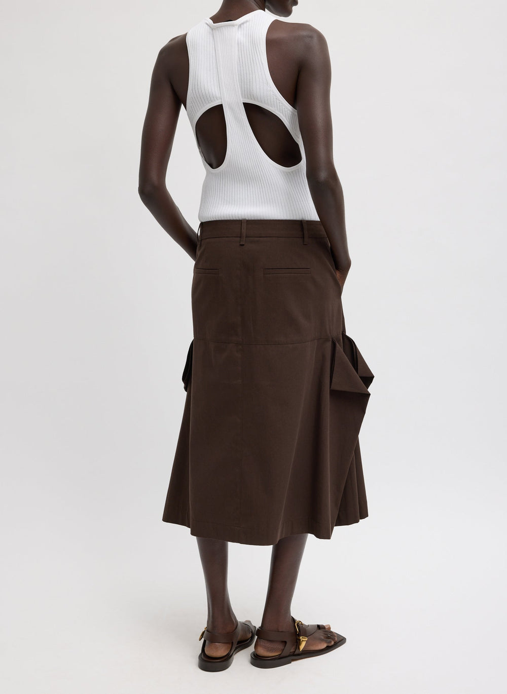 Luxe Spring Twill Tucked Pleat Skirt | Tibi Hickory Brown