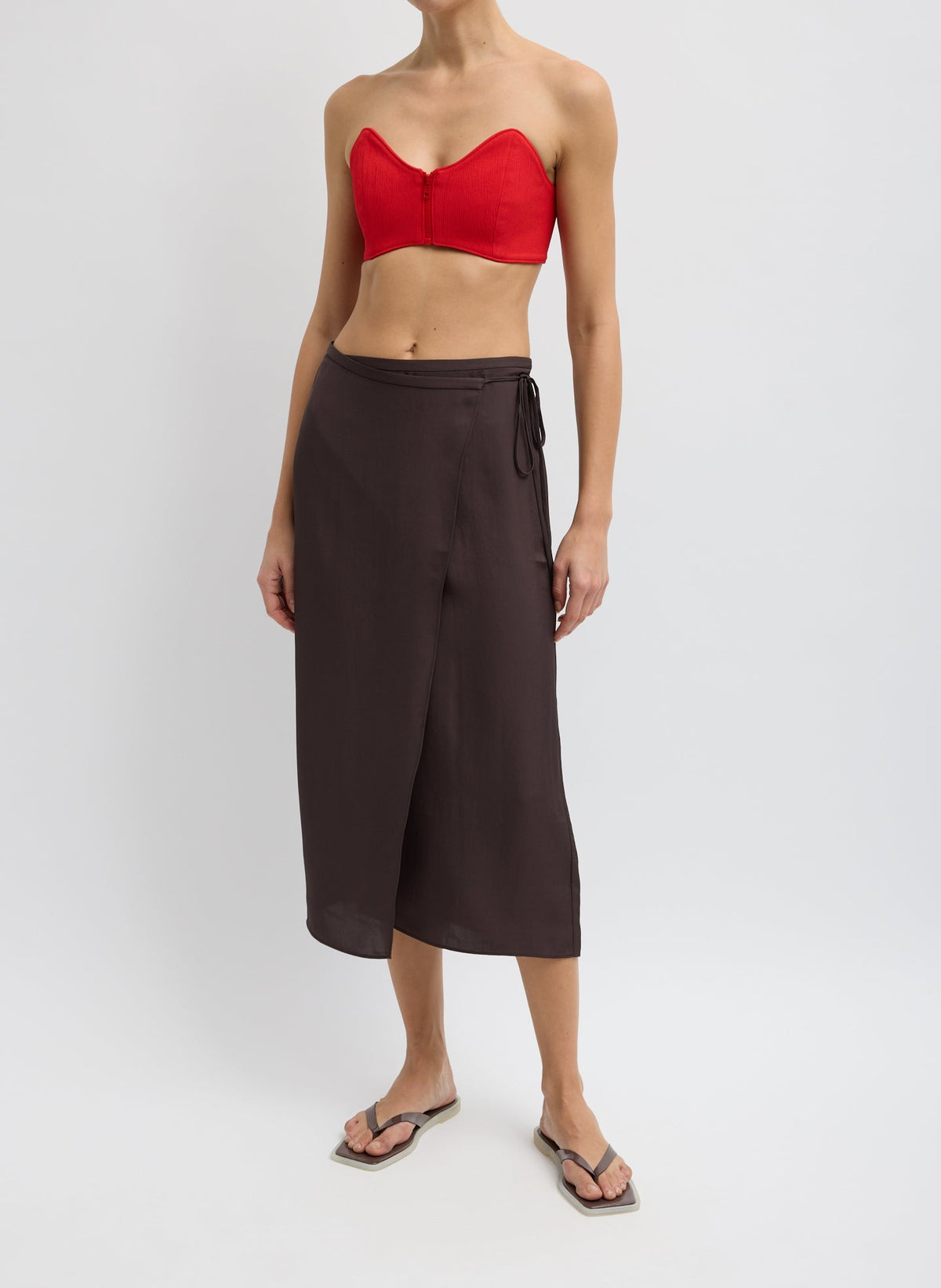 Summer Slip Wrap Skirt | Tibi Chocolate Brown