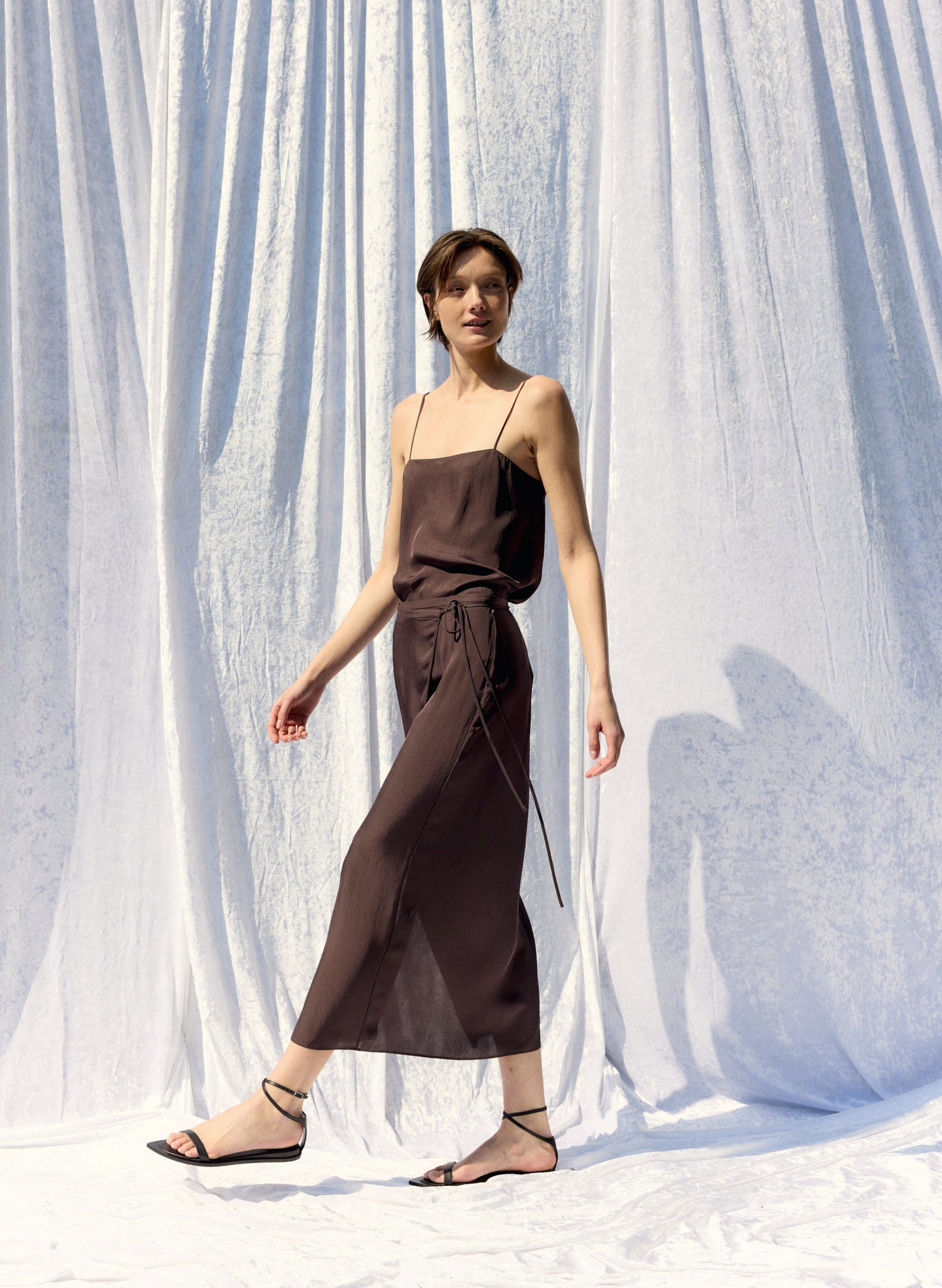 Summer Slip Wrap Skirt | Tibi Chocolate Brown