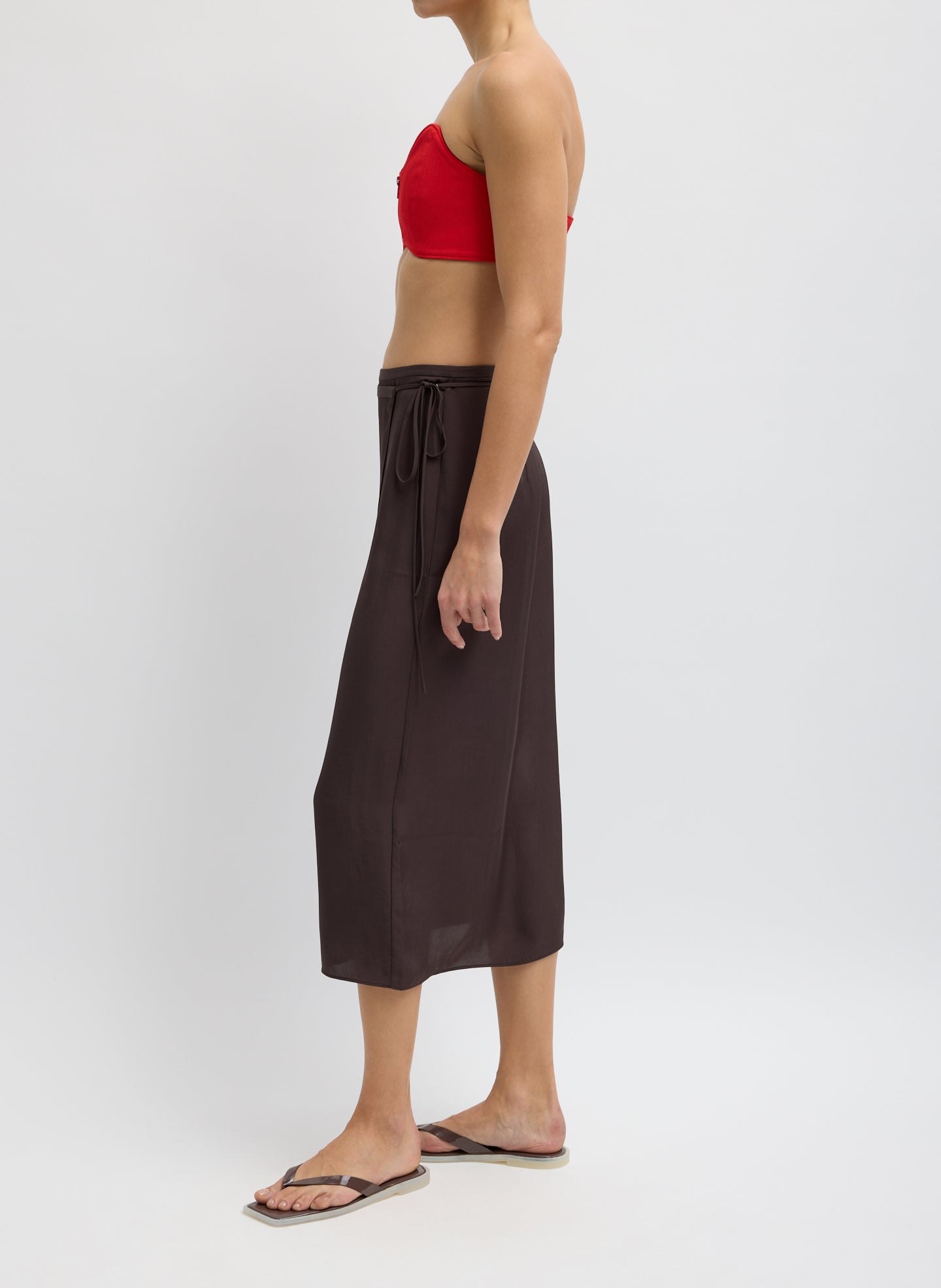 Summer Slip Wrap Skirt | Tibi Chocolate Brown