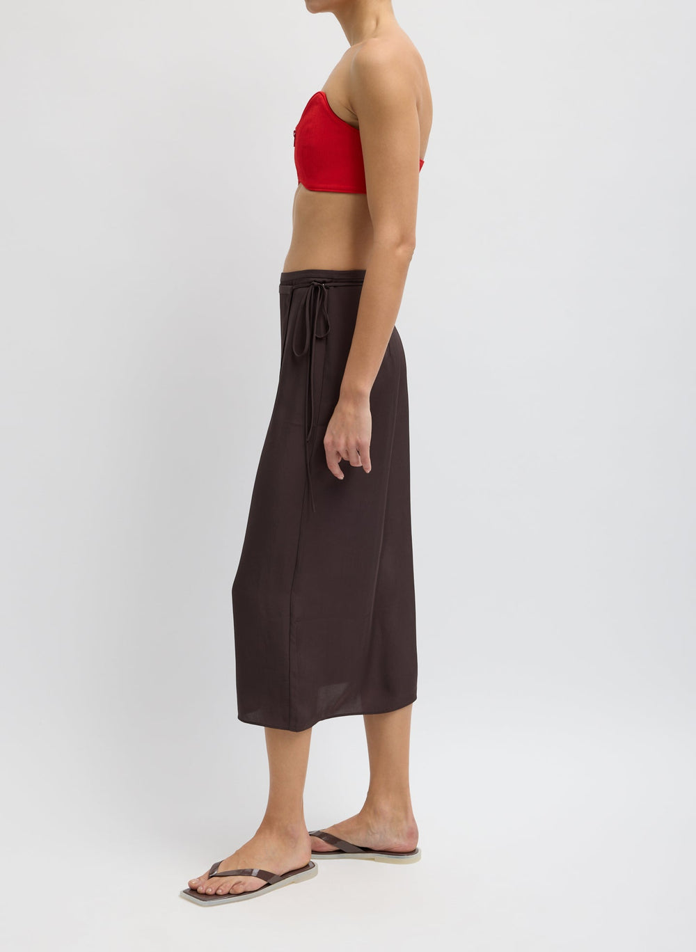 Summer Slip Wrap Skirt | Tibi Chocolate Brown