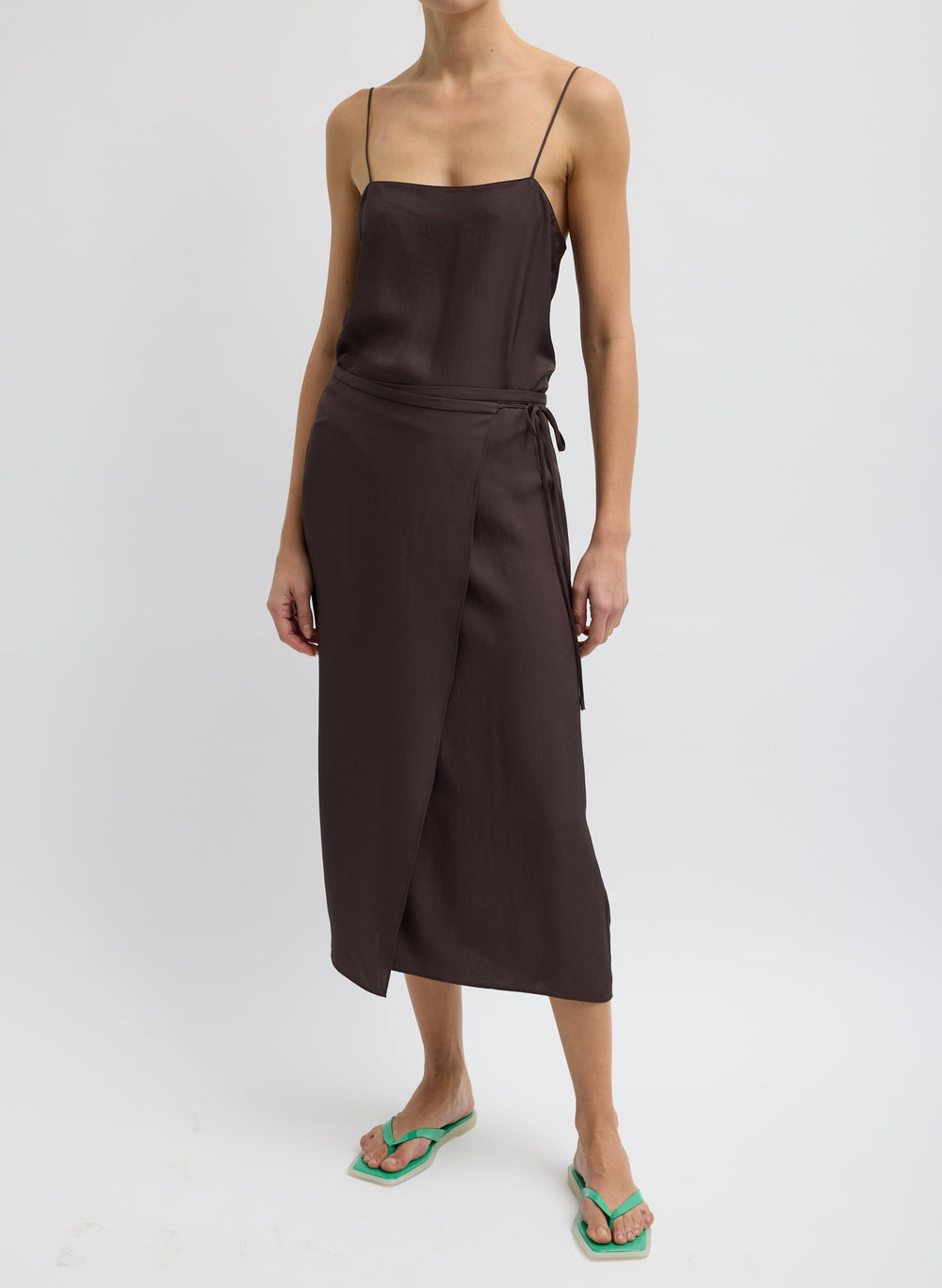 Summer Slip Wrap Skirt | Tibi Chocolate Brown