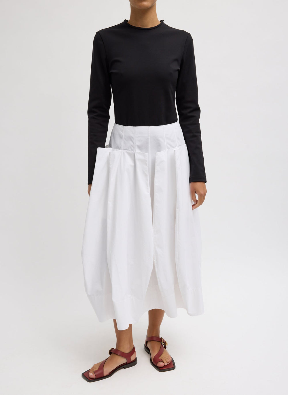 Compact Eco Poplin Pinched Pleat Full Skirt | Tibi White