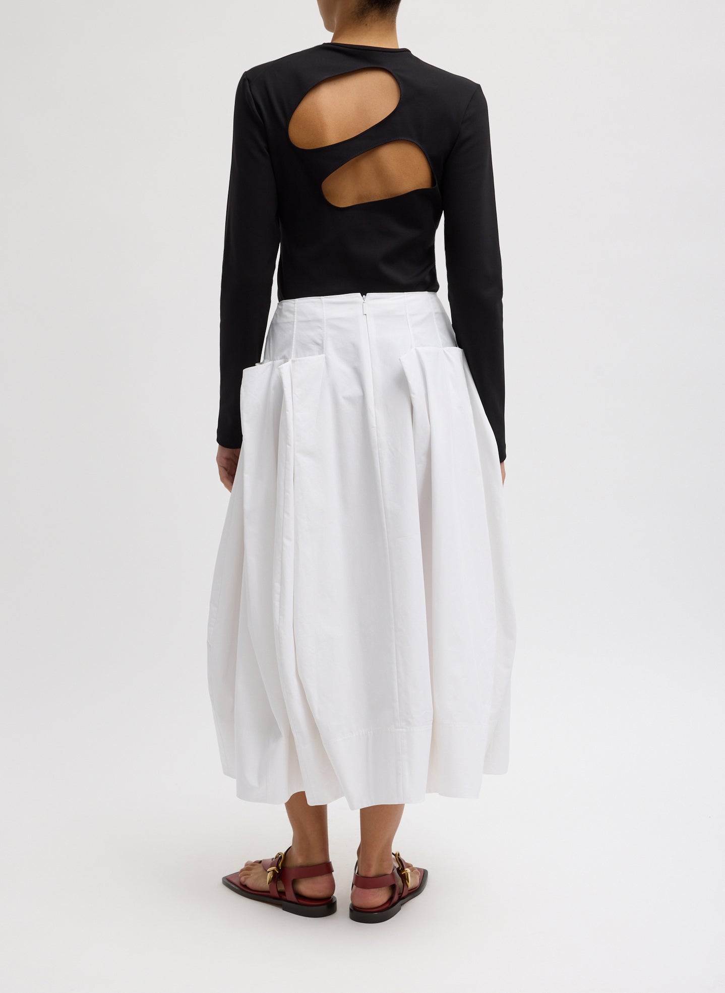 Compact Eco Poplin Pinched Pleat Full Skirt | Tibi White