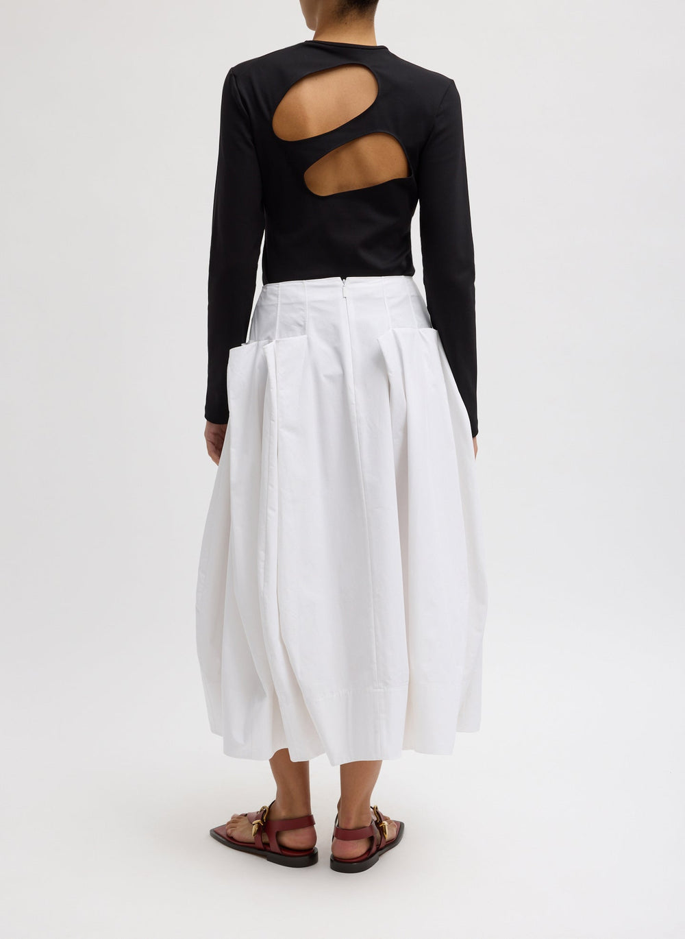 Compact Eco Poplin Pinched Pleat Full Skirt | Tibi White