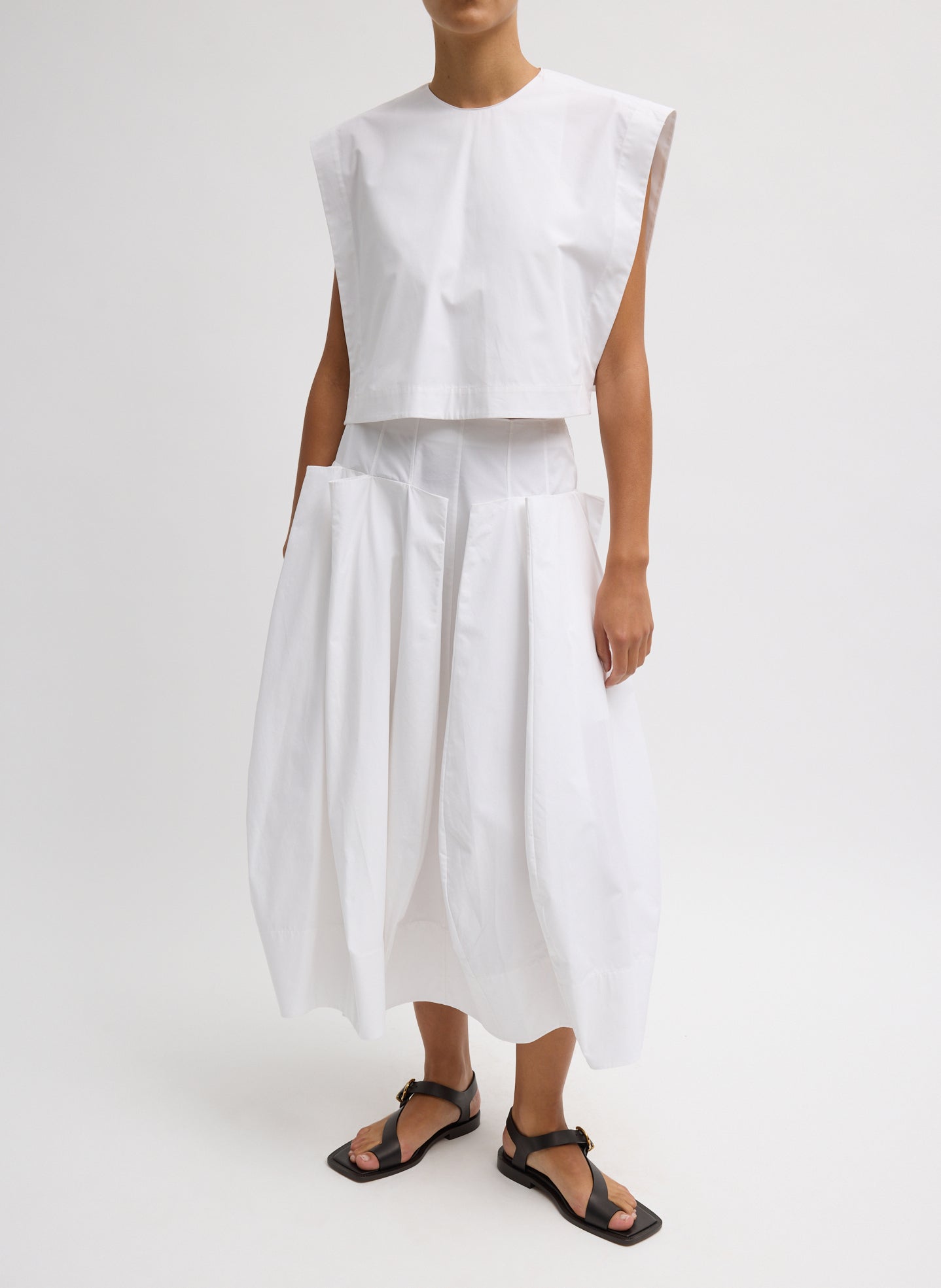 Compact Eco Poplin Pinched Pleat Full Skirt | Tibi White
