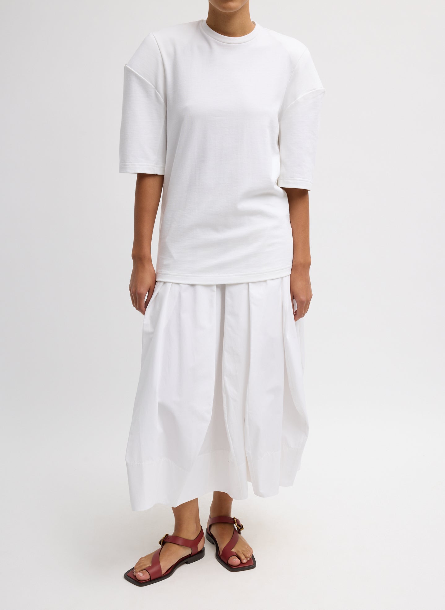 Compact Eco Poplin Pinched Pleat Full Skirt | Tibi White