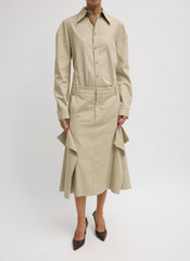 Luxe Spring Twill Tucked Pleat Skirt | Tibi Taupe