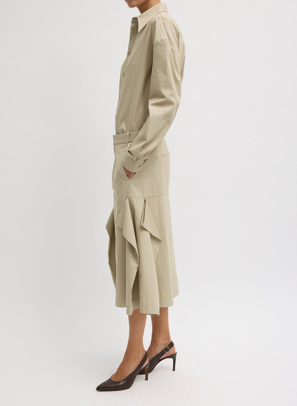 Luxe Spring Twill Tucked Pleat Skirt | Tibi Taupe