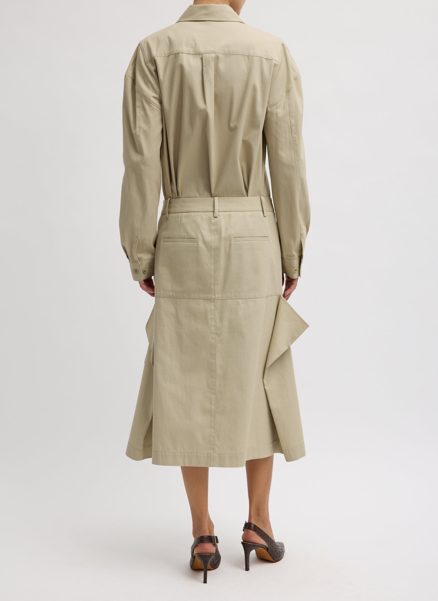Luxe Spring Twill Tucked Pleat Skirt | Tibi Taupe