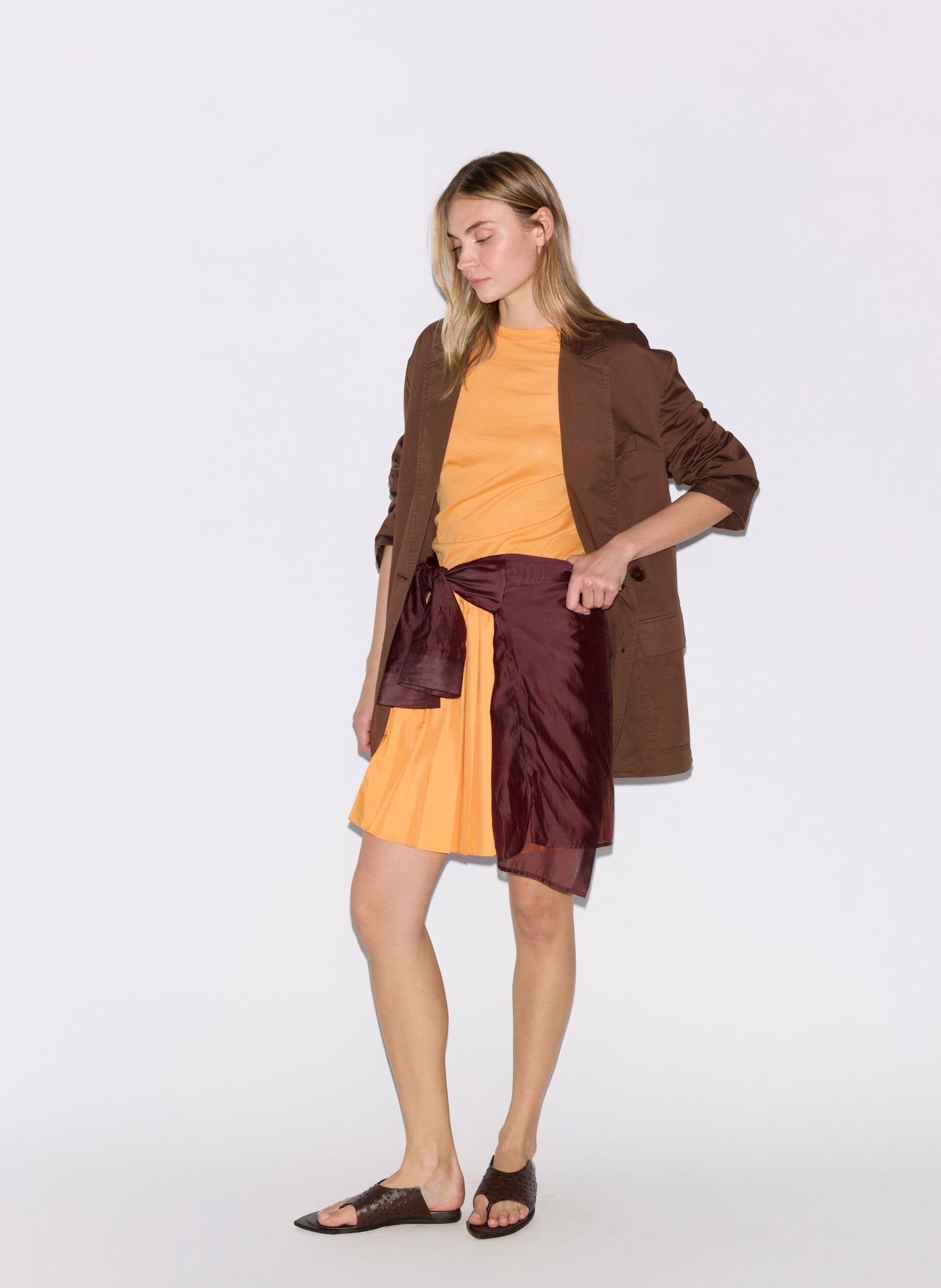 Summer Nylon Pull On Mini Skirt | Tibi Orange