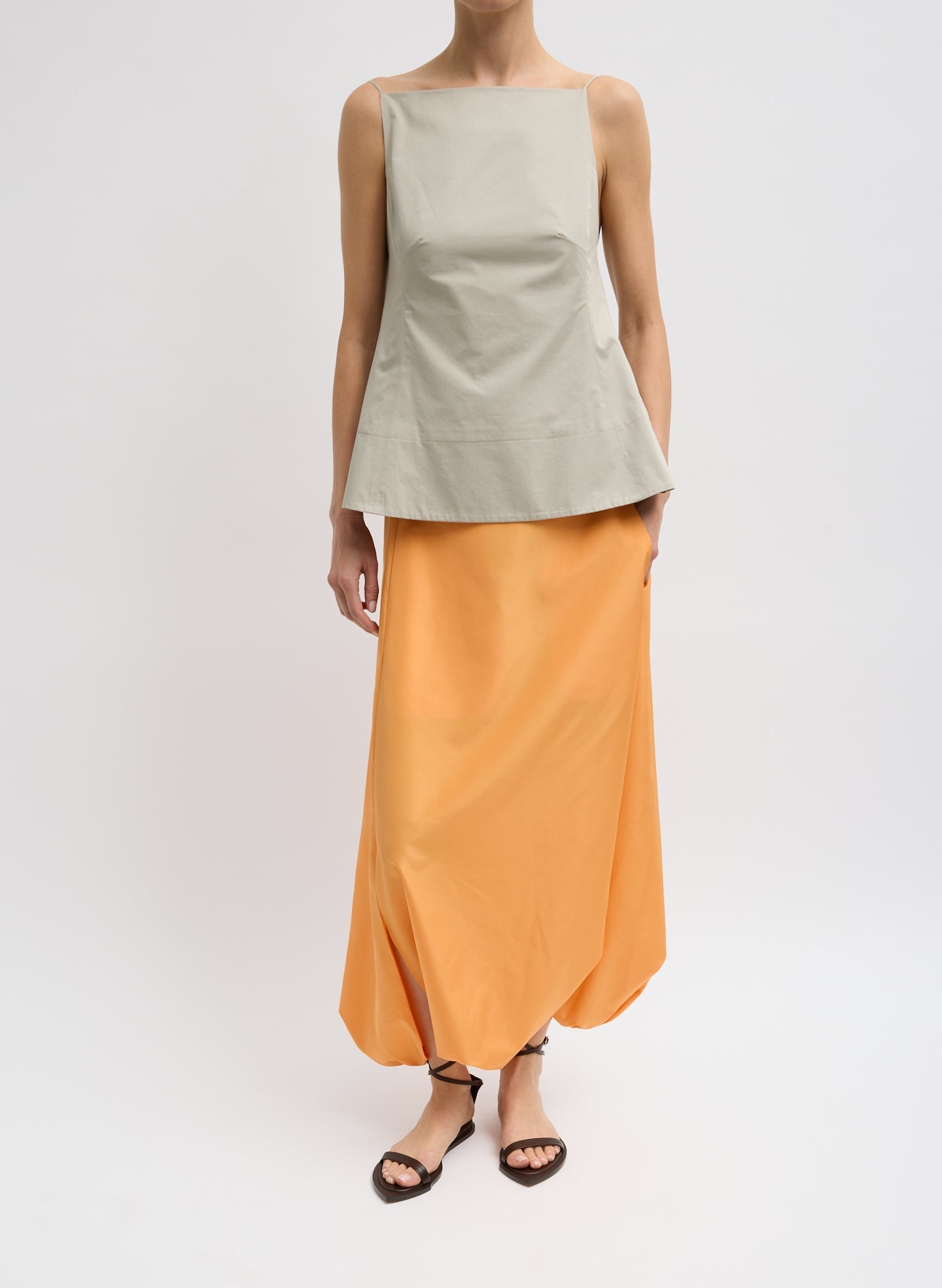 Summer Nylon Flat Front Jalouise Skirt | Tibi Orange
