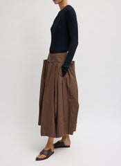 Compact Eco Poplin Pinched Pleat Full Skirt | Tibi Sepia Brown