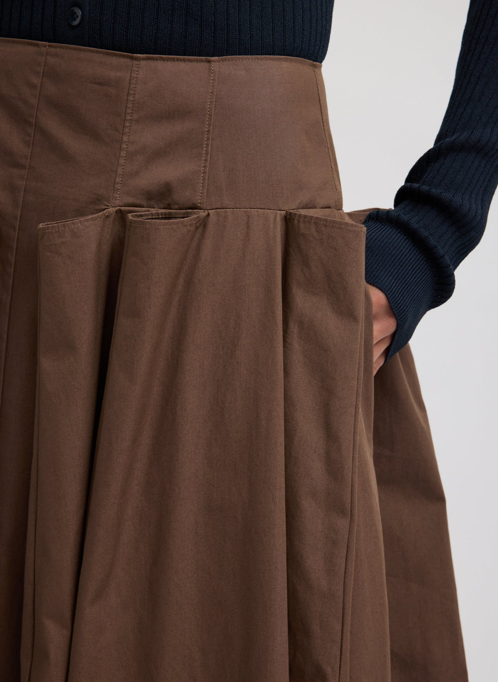 Compact Eco Poplin Pinched Pleat Full Skirt | Tibi Sepia Brown