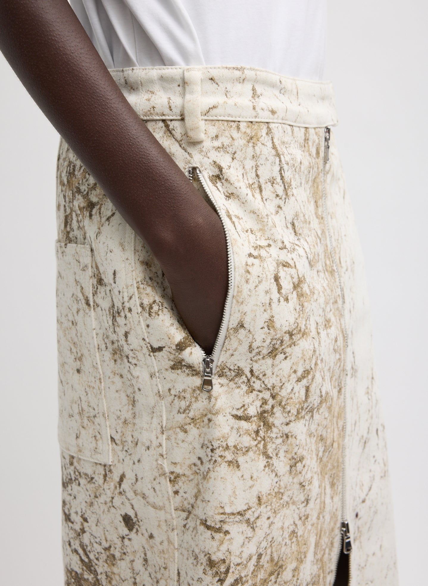 Calcimin Denim Midi Trouser Zip Skirt | Tibi Ivory Multi