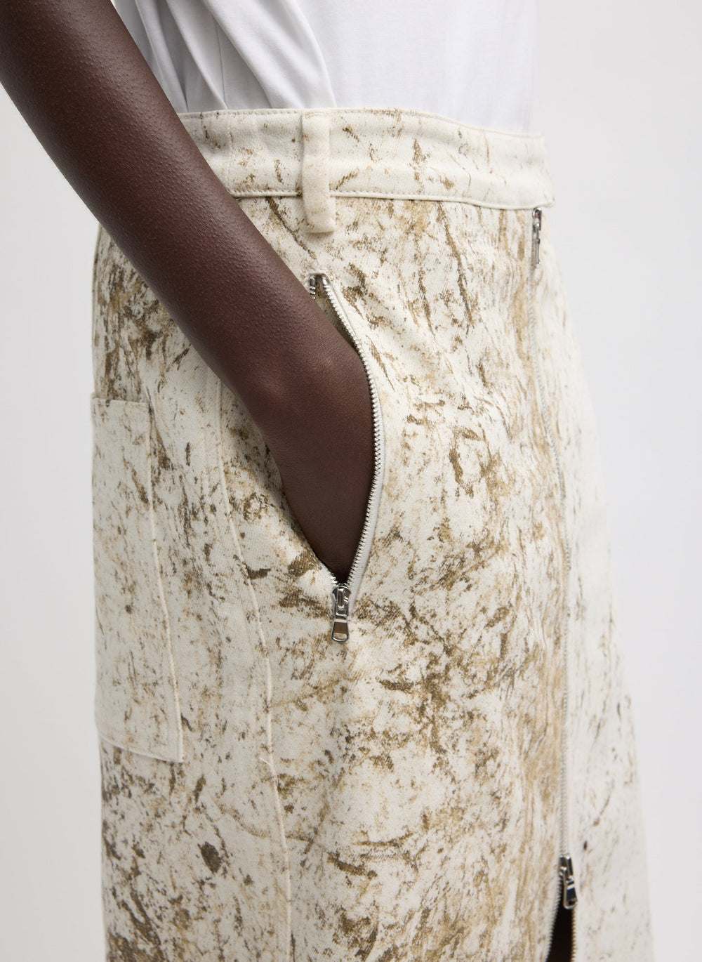 Calcimin Denim Midi Trouser Zip Skirt | Tibi Ivory Multi