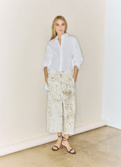 Calcimin Denim Midi Trouser Zip Skirt | Tibi Ivory Multi