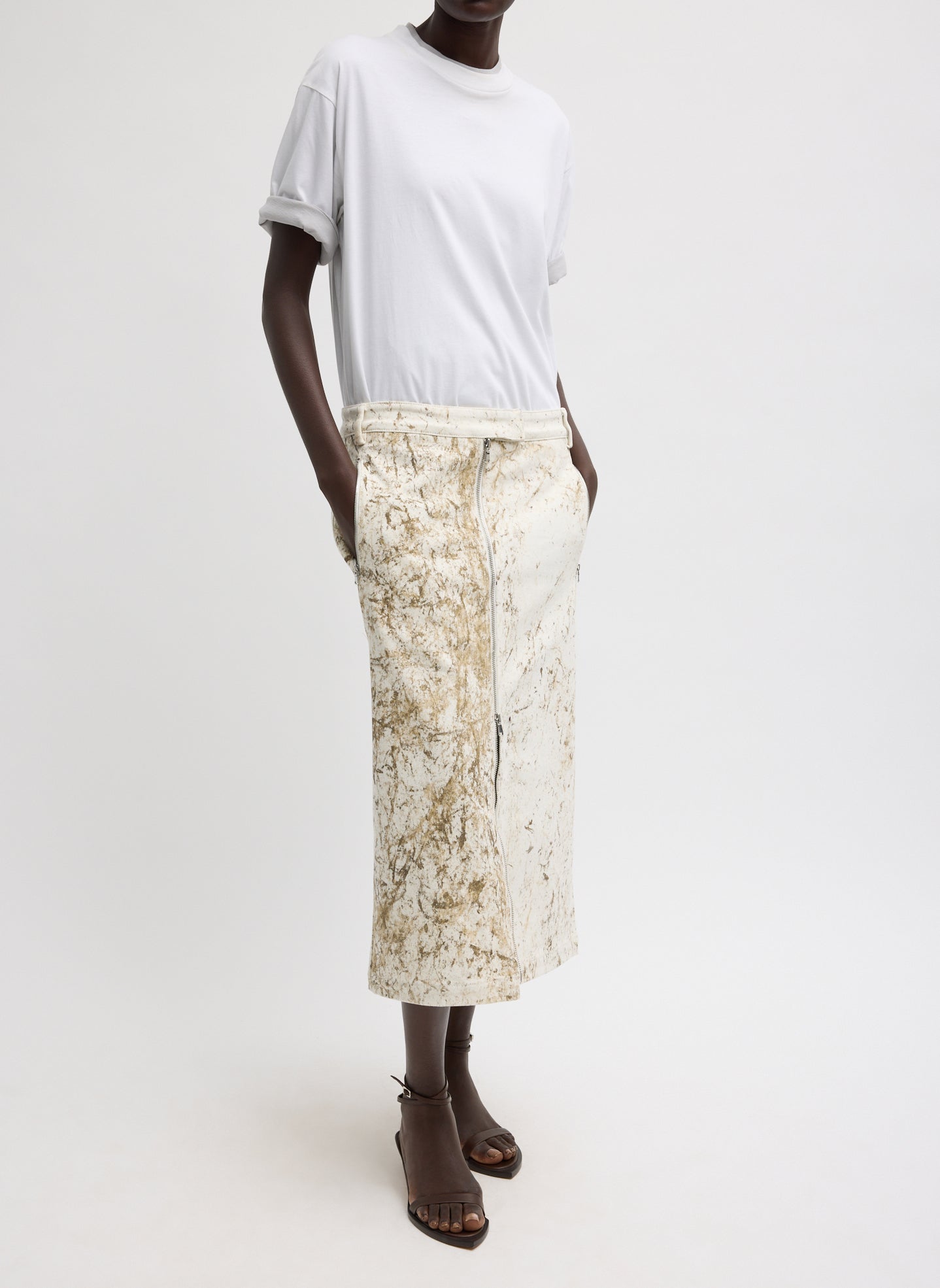 Calcimin Denim Midi Trouser Zip Skirt | Tibi Ivory Multi