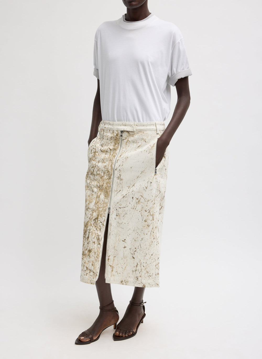 Calcimin Denim Midi Trouser Zip Skirt | Tibi Ivory Multi