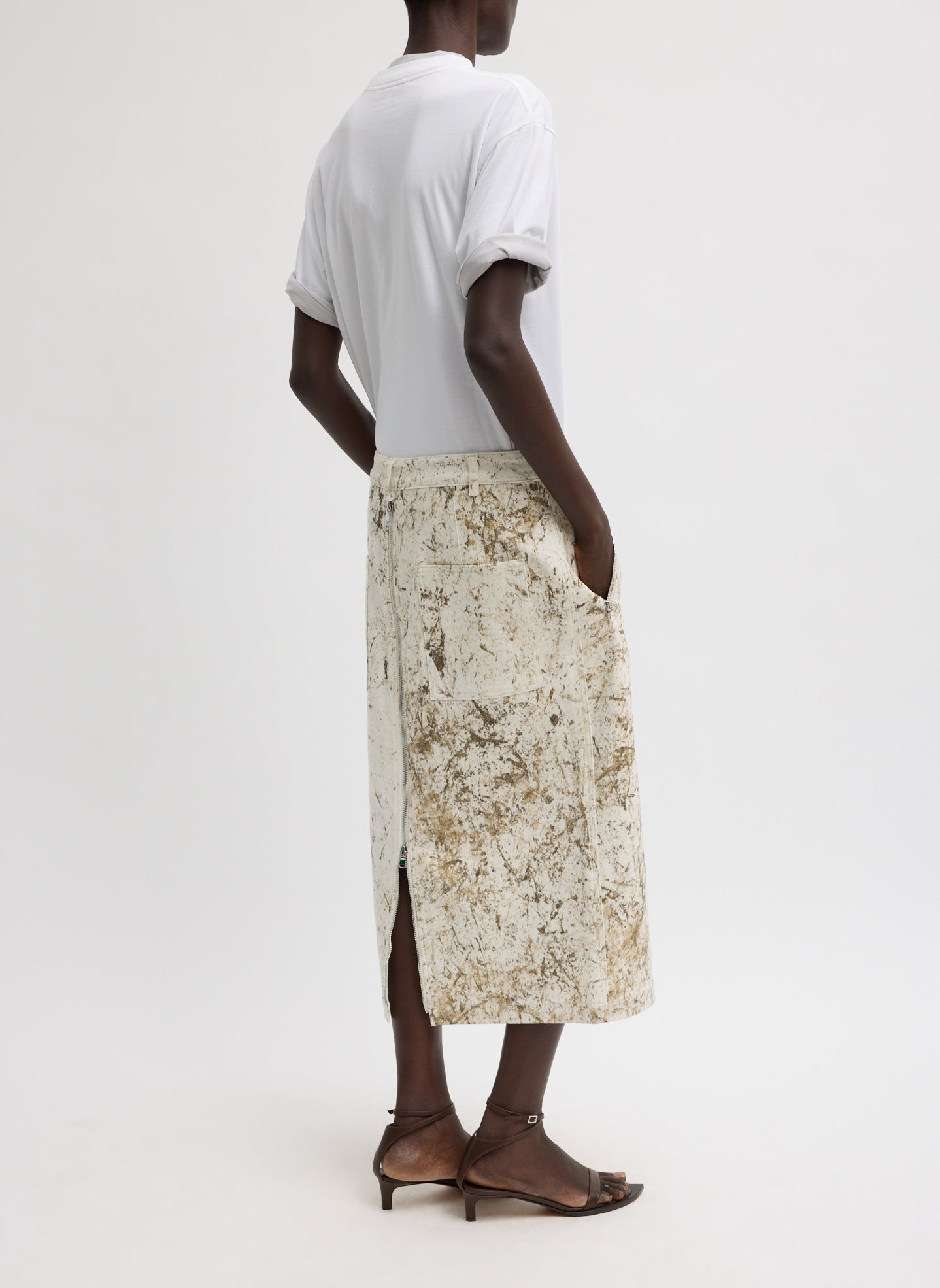 Calcimin Denim Midi Trouser Zip Skirt | Tibi Ivory Multi