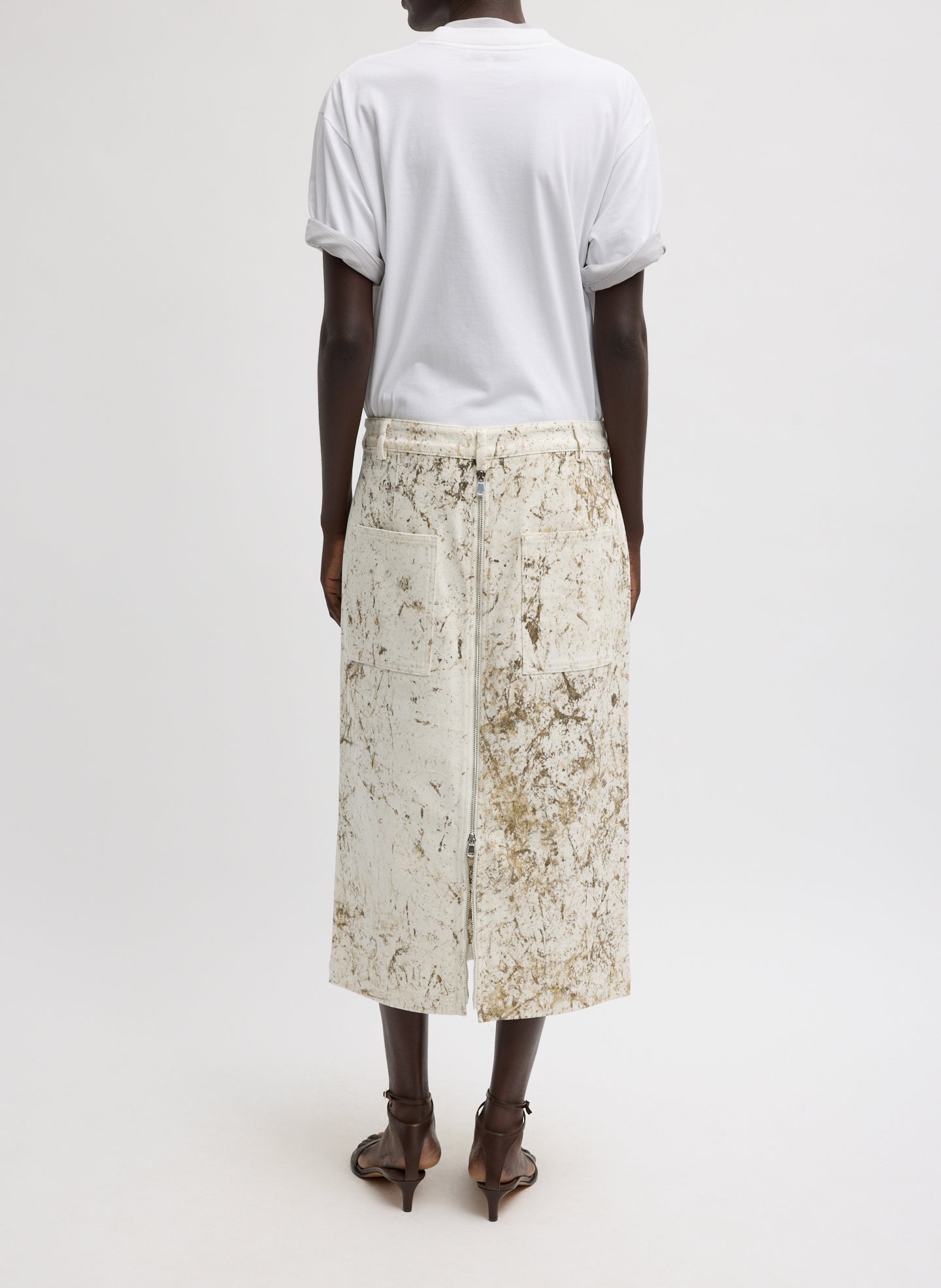 Calcimin Denim Midi Trouser Zip Skirt | Tibi Ivory Multi
