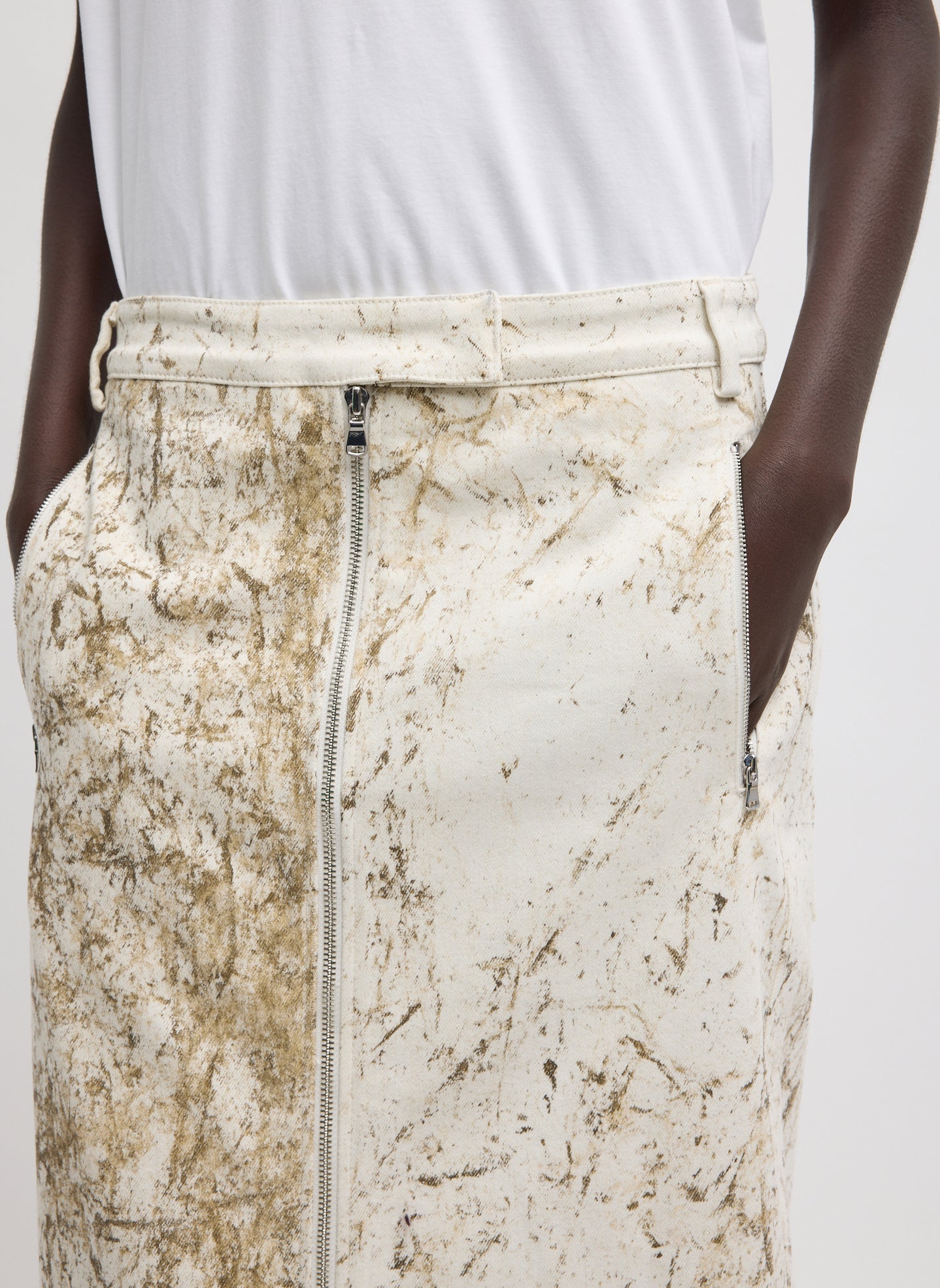 Calcimin Denim Midi Trouser Zip Skirt | Tibi Ivory Multi