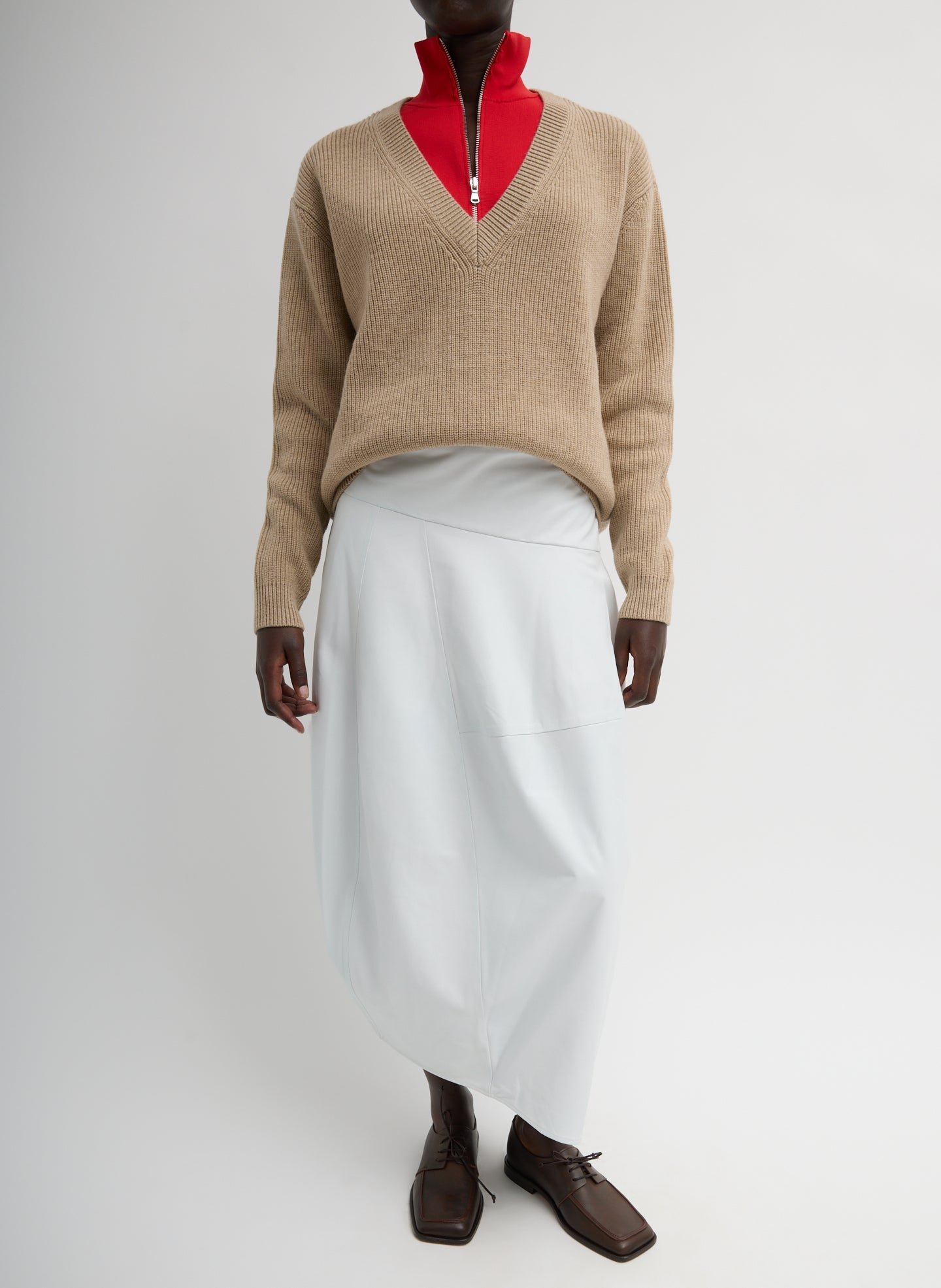 Leather Asymmetrical Balloon Skirt | Tibi Optic White