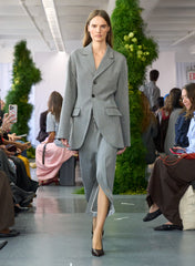 Structured Wool Zip Front Midi Trouser Skirt | Tibi Grey Multi