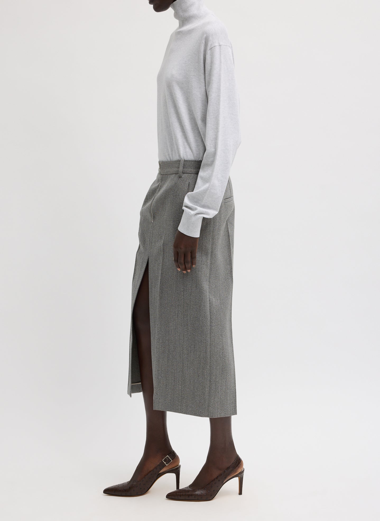 Structured Wool Zip Front Midi Trouser Skirt | Tibi Grey Multi