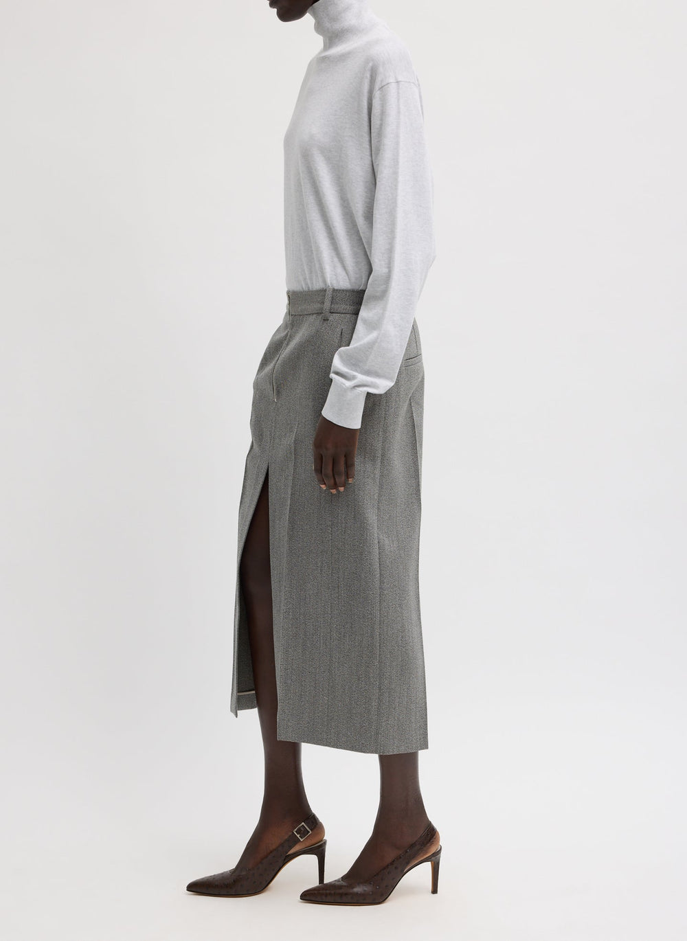 Structured Wool Zip Front Midi Trouser Skirt | Tibi Grey Multi