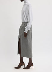 Structured Wool Zip Front Midi Trouser Skirt | Tibi Grey Multi