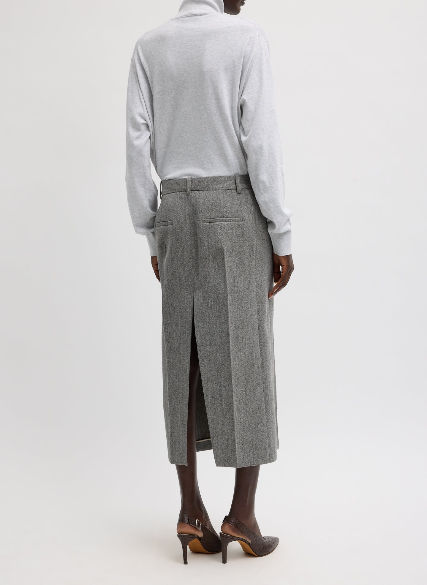 Structured Wool Zip Front Midi Trouser Skirt | Tibi Grey Multi