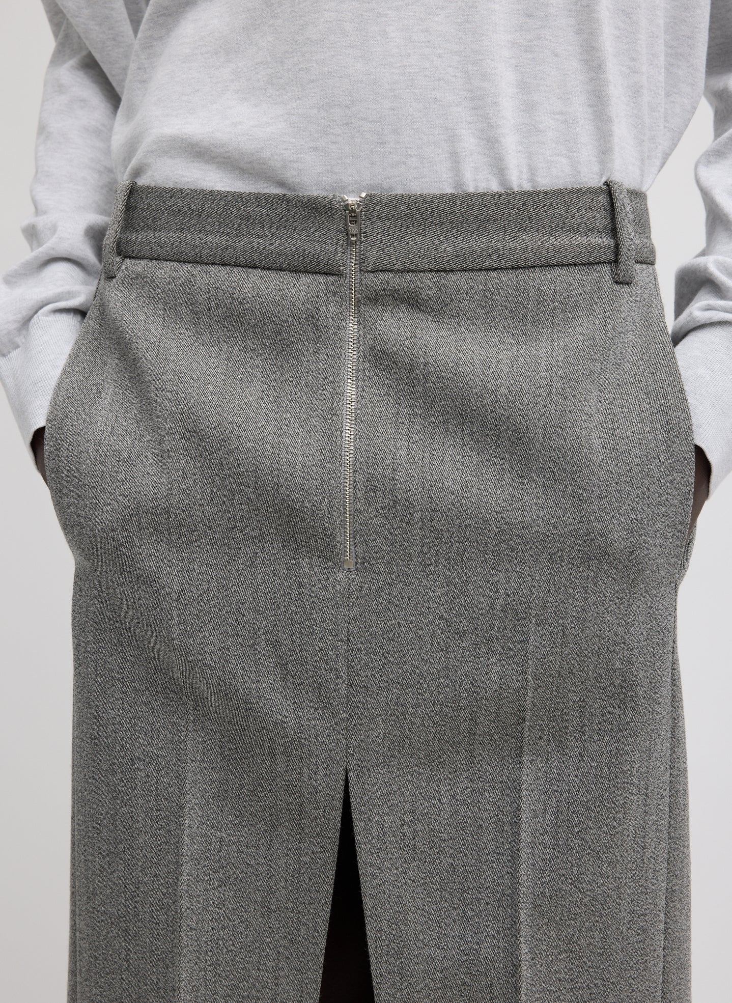 Structured Wool Zip Front Midi Trouser Skirt | Tibi Grey Multi