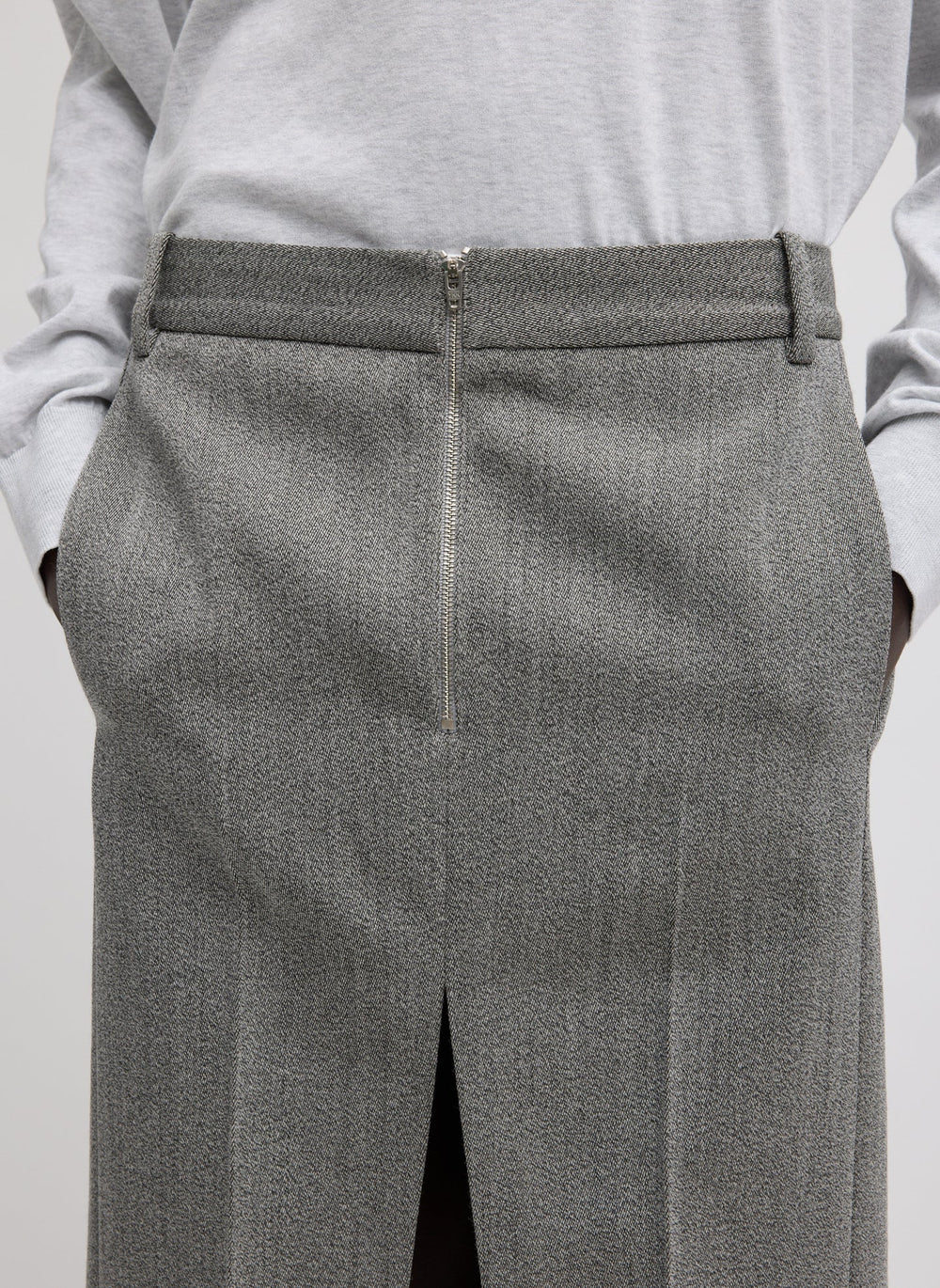 Structured Wool Zip Front Midi Trouser Skirt | Tibi Grey Multi