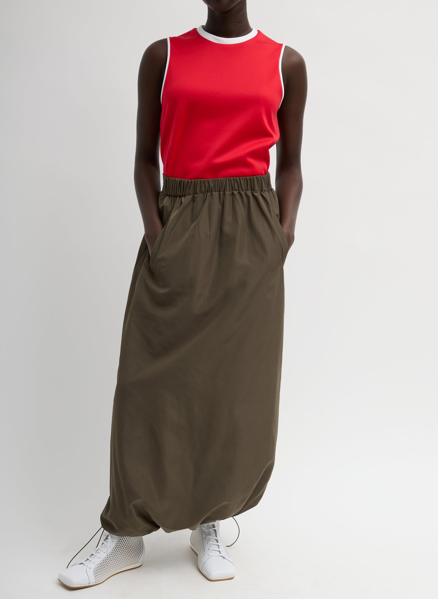 Italian Sporty Nylon Maxi Anorak Skirt | Tibi Dark Hazelnut