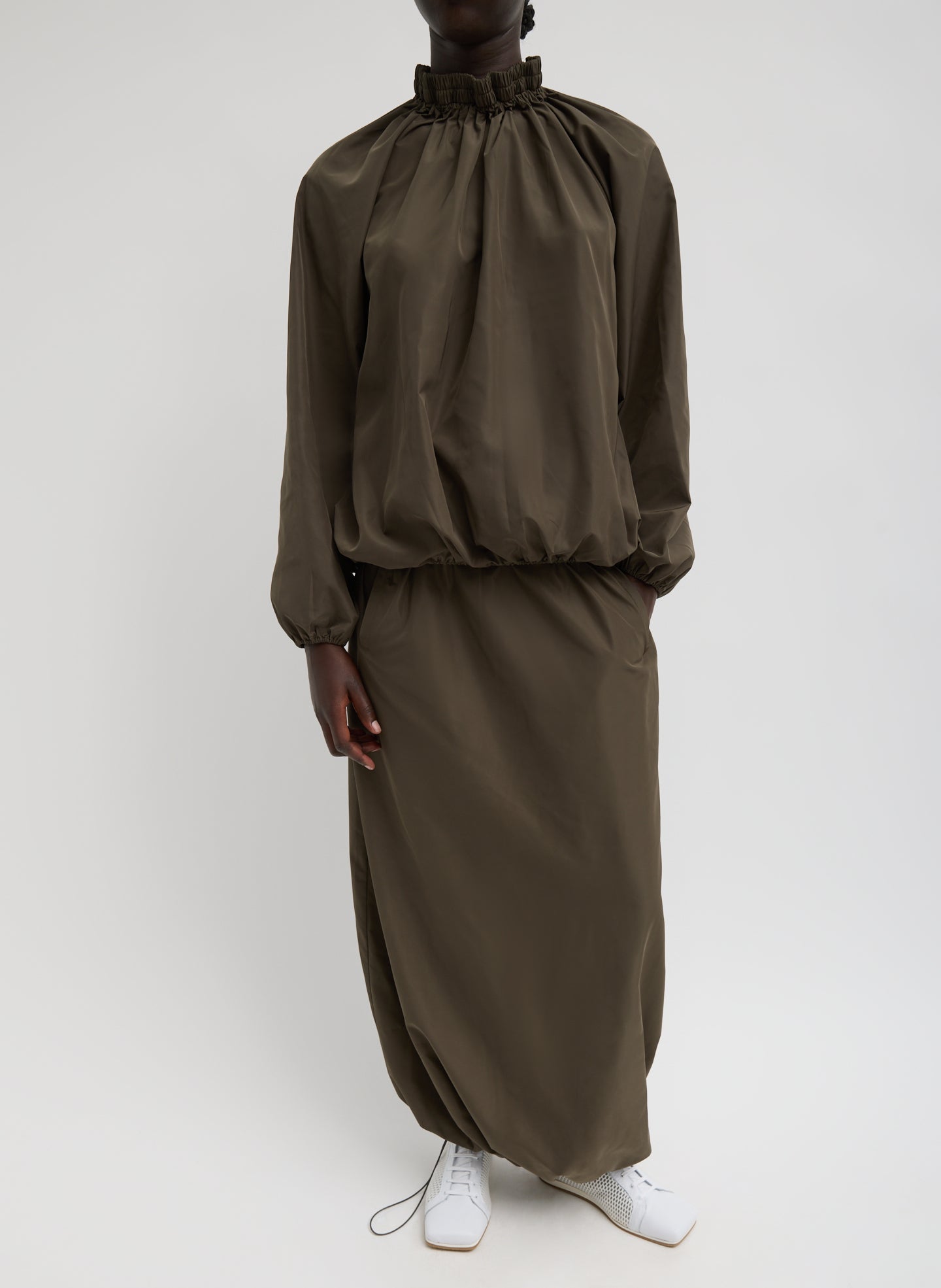Italian Sporty Nylon Maxi Anorak Skirt | Tibi Dark Hazelnut