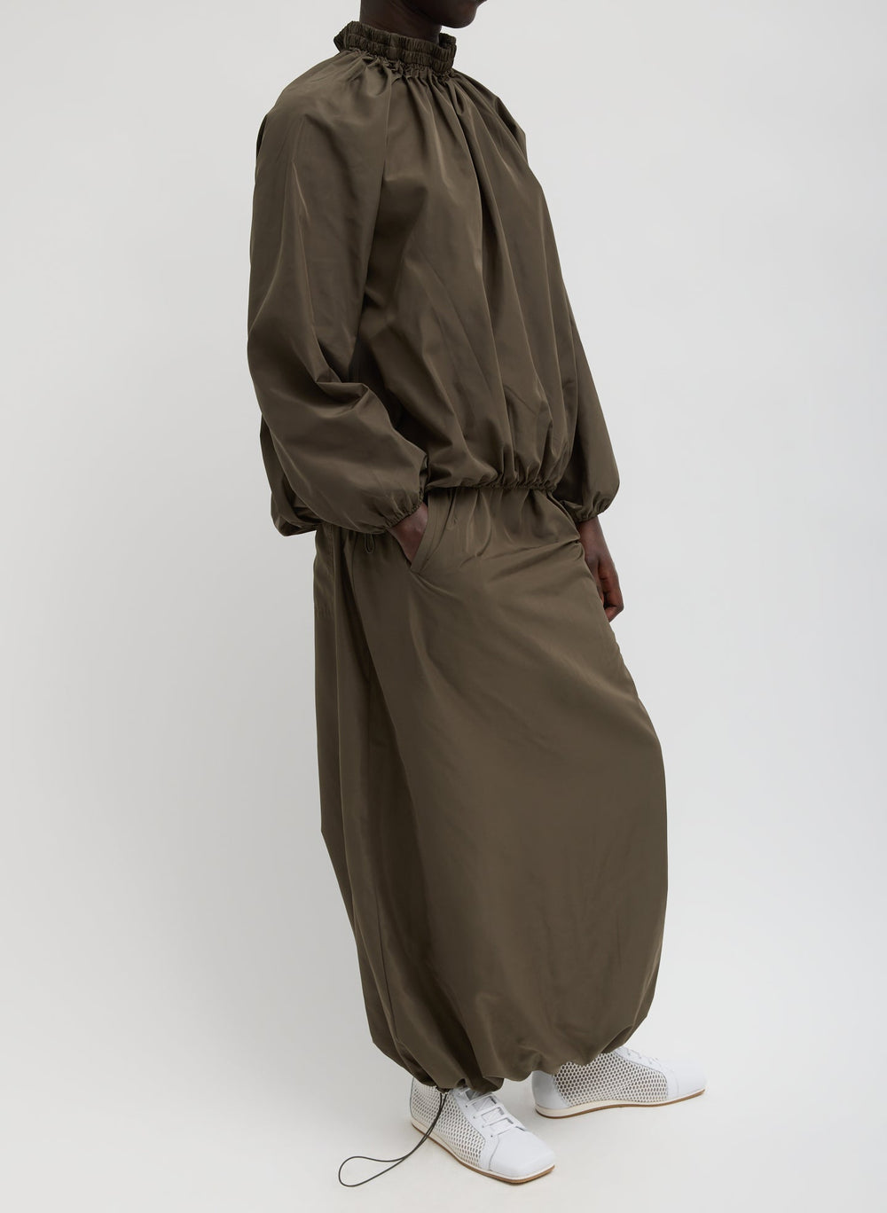 Italian Sporty Nylon Maxi Anorak Skirt | Tibi Dark Hazelnut
