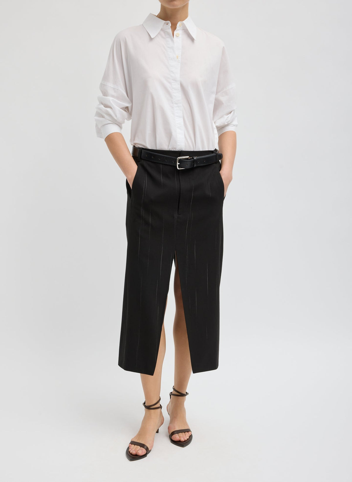 Viscose Suiting Midi Trouser Skirt | Tibi Black Multi