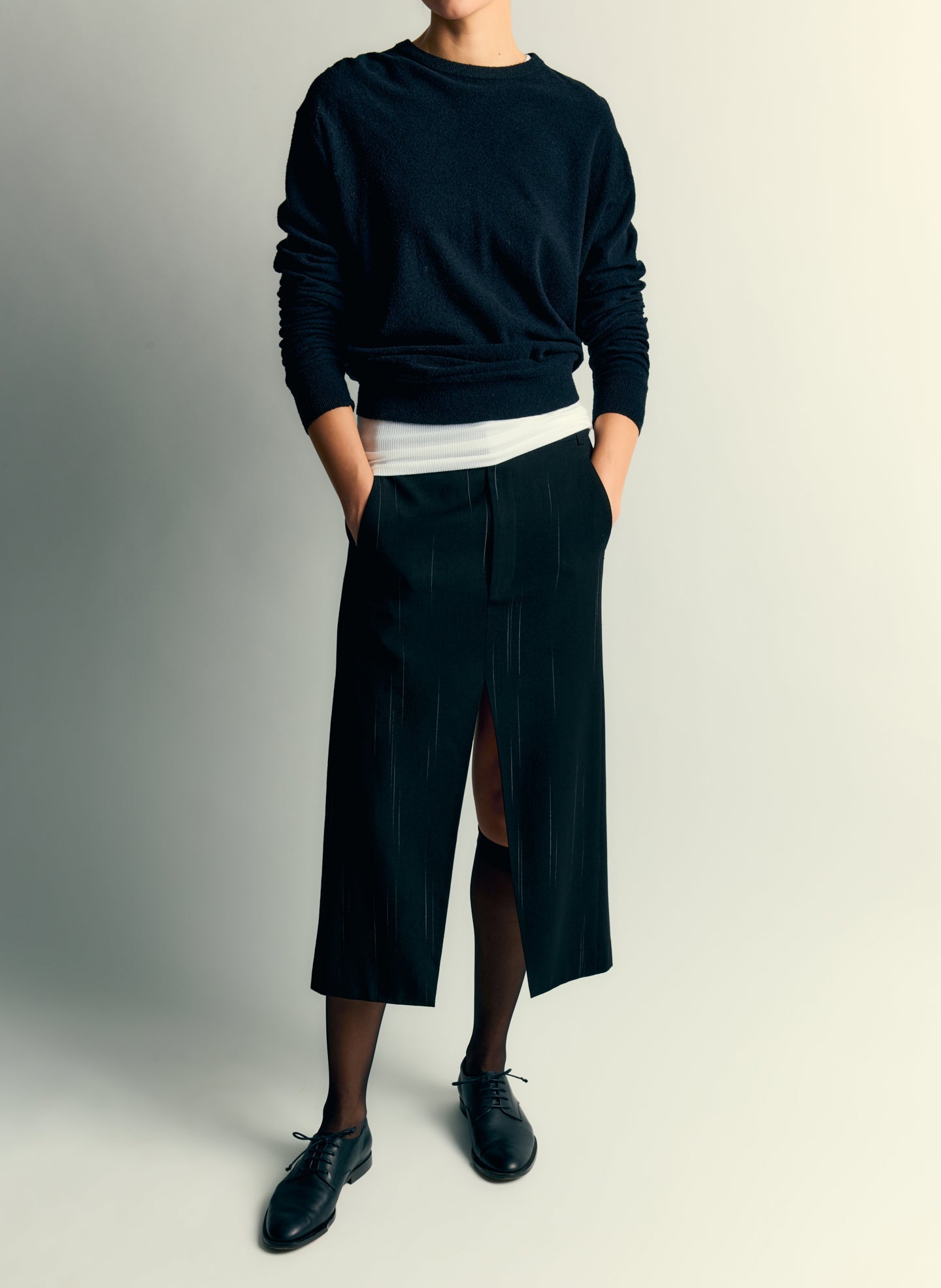 Viscose Suiting Midi Trouser Skirt | Tibi Black Multi