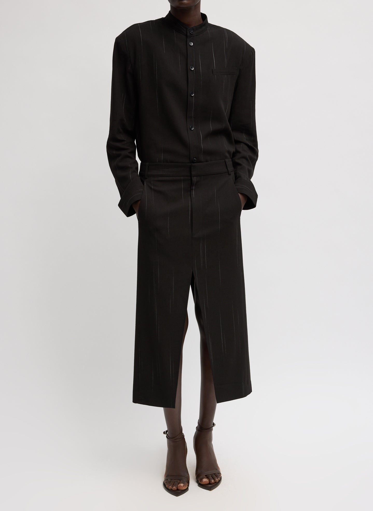 Viscose Suiting Midi Trouser Skirt | Tibi Black Multi