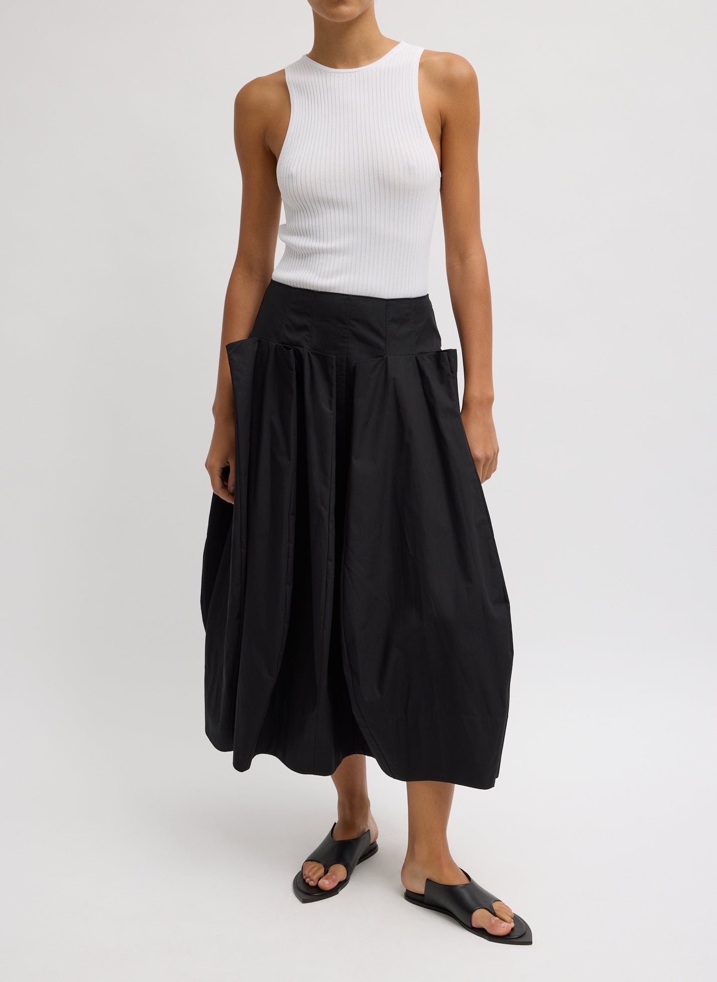 Compact Eco Poplin Pinched Pleat Full Skirt | Tibi Black